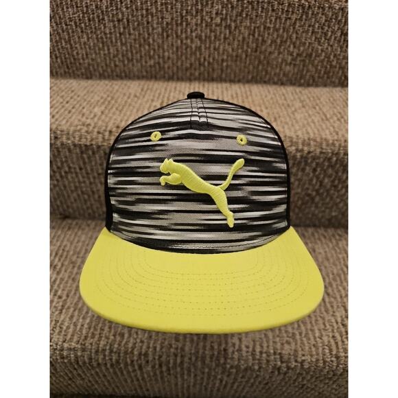 PUMA Logo Embroidered Hat Cap OSFA Black Yellow Adjustable Snapback Golf - Picture 1 of 10